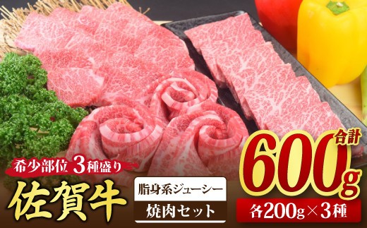 【スピード発送】佐賀牛 希少部位 焼肉3点盛り合わせ【脂身系ジューシー】 600g (200g×3種) A5 A4【希少 国産和牛 牛肉 肉 牛 焼肉】(H085142)