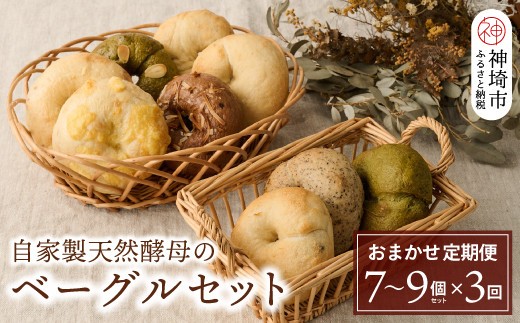 【定期便3回】自家製天然酵母のベーグルセット【パンと器のコネル】【パンと器のコネル もっちりベーグル 国産小麦 パン 自家製 天然酵母 玄米麹 朝食 おやつ】(H094118)