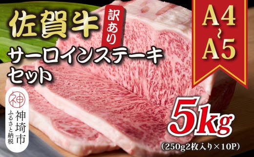 訳あり!【A4~A5】佐賀牛サーロインステーキセット 5kg(250g 2枚入り×10P)【肉 牛肉 ブランド牛 黒毛和牛 ふるさと納税】(H112130)