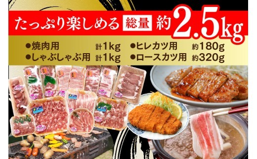 【数量限定】肥前さくらポーク 食べ比べセット 2.5kg【佐賀県産 豚肉セット 焼肉 しゃぶしゃぶ トンカツ 食べ比べ 冷蔵解凍 ブランド豚 やわらかい 桜色 豚肉】(H107119)