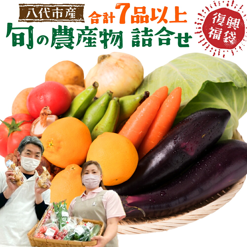 八代市産 旬の農産物詰合せ 復興 福袋 7品以上 野菜 果実 果物 やさい くだもの フルーツ 合計7品目以上 セット 季節の野菜 季節の果実 春 夏 秋 冬 旬 おまかせ 国産 熊本県 八代市