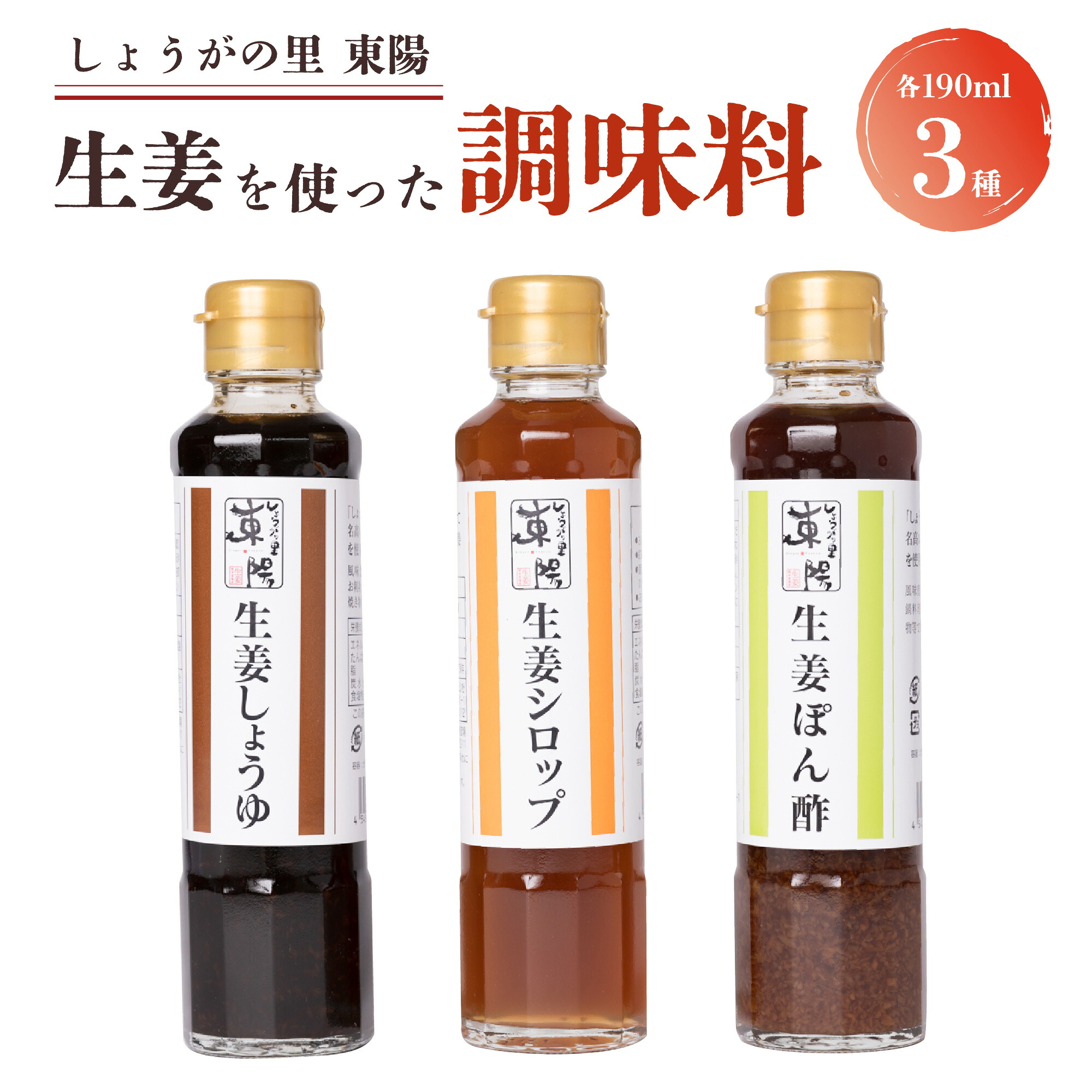 しょうがの里東陽 生姜を使った調味料 3本セット しょうが ショウガ 温活 冷え対策 調味料 シロップ ポン酢 醤油 熊本県 八代市