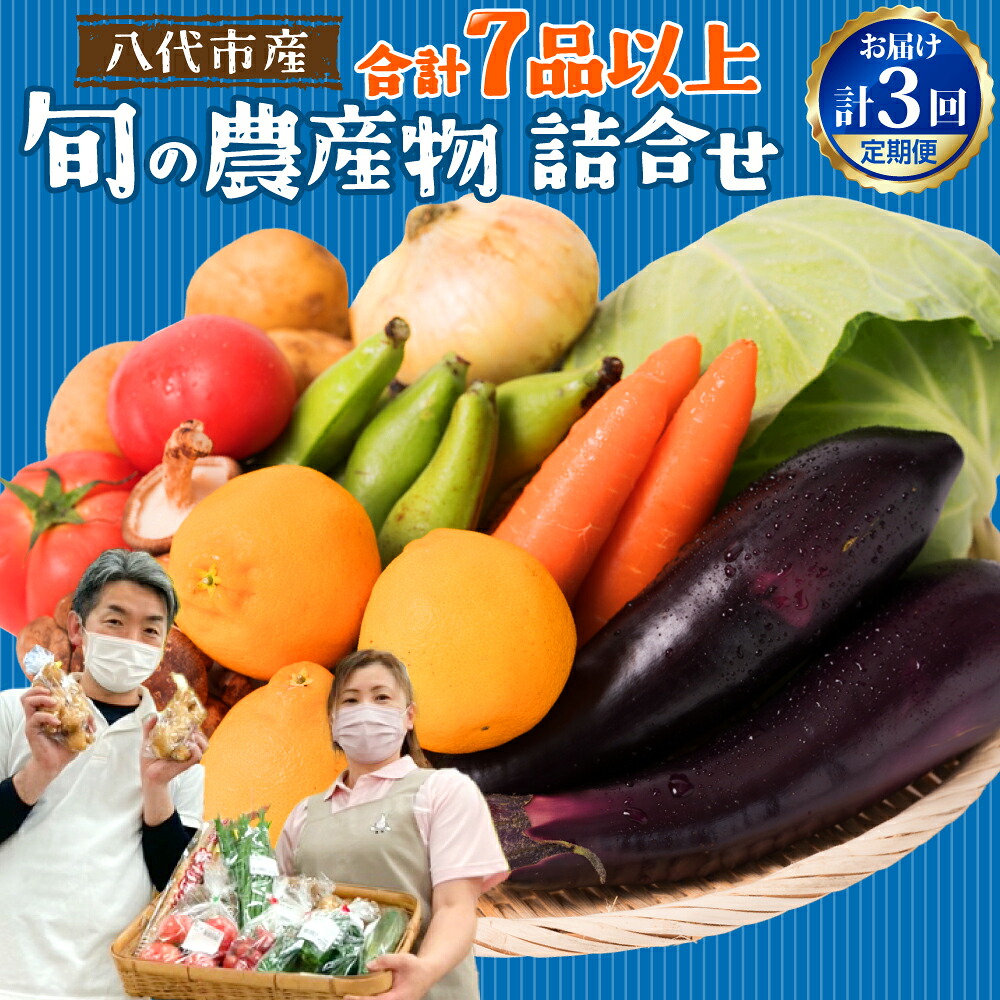 【定期便3回】【2ヶ月に1回お届け】八代市産！旬の農産物詰合せ 復興 福袋 7品以上 野菜 果実 果物 やさい くだもの フルーツ 合計7品目以上 セット 季節の野菜 季節の果実 春 夏 秋 冬 旬