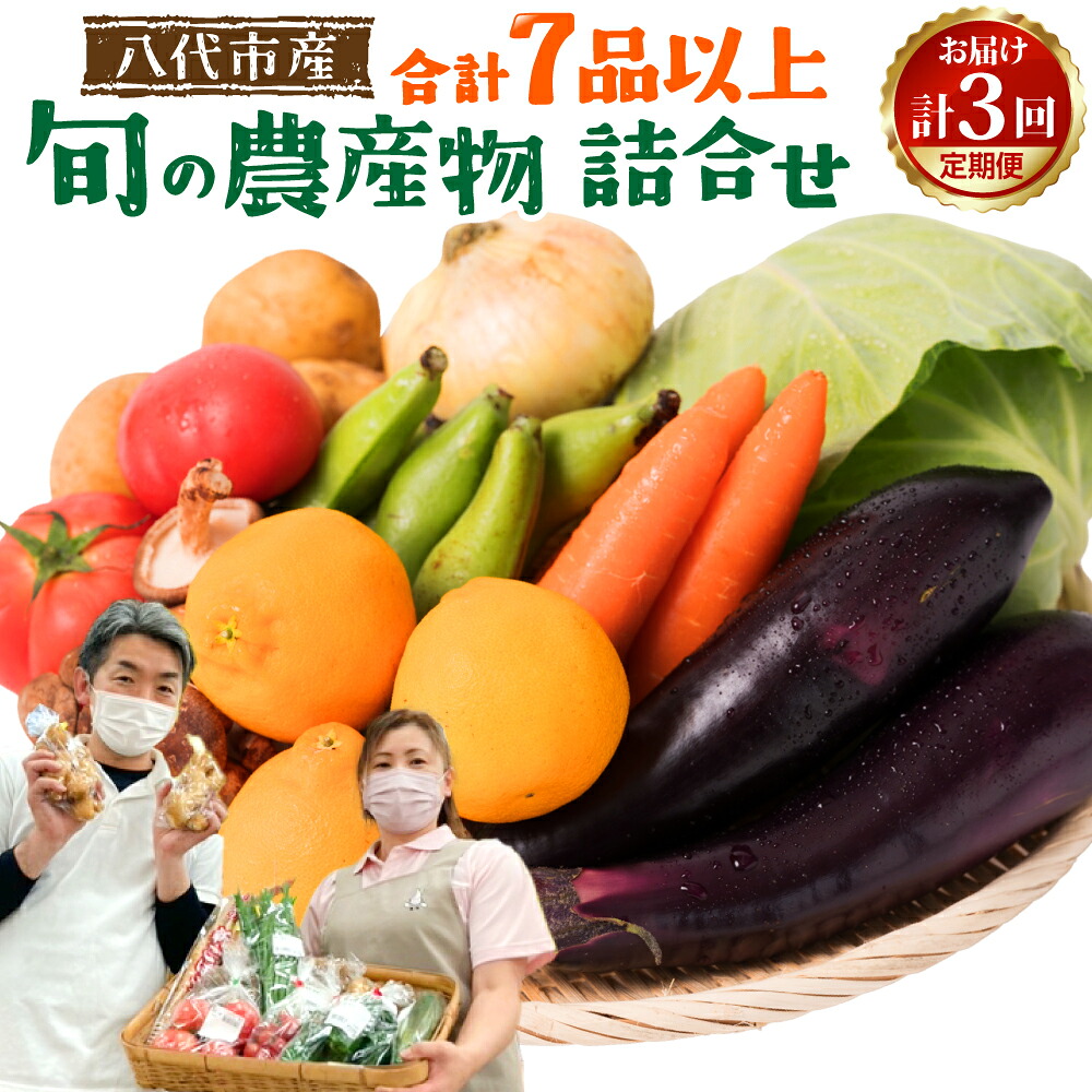 【定期便3回】【毎月お届け】八代市産！旬の農産物詰合せ 復興 福袋 7品以上 毎月 野菜 果実 果物 やさい くだもの フルーツ 合計7品目以上 セット 季節の野菜 季節の果実 春 夏 秋 冬 旬 お