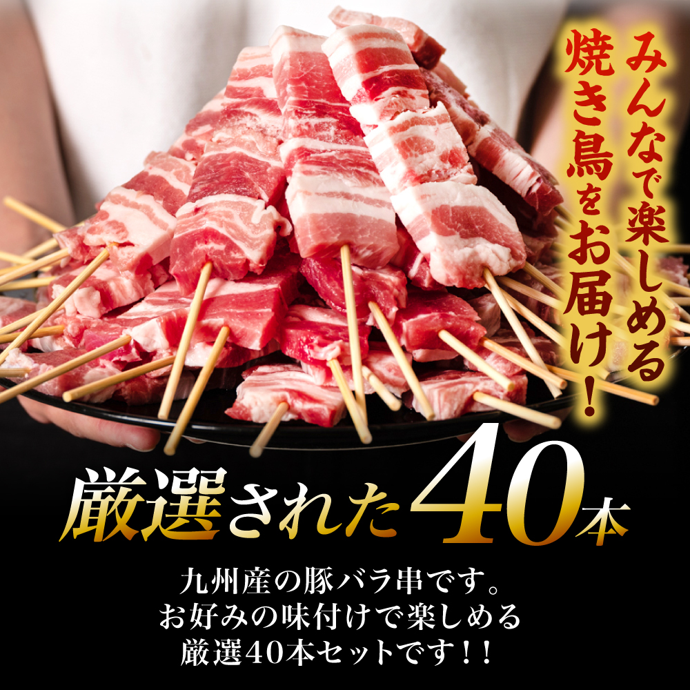 九州産 豚バラ串 40本 合計1.2kg 豚バラ 串 豚肉 お肉 バーベキュー BBQ 惣菜 小分け 国産 簡単 調理 おつまみ セット 詰合せ 冷凍 熊本県 八代市