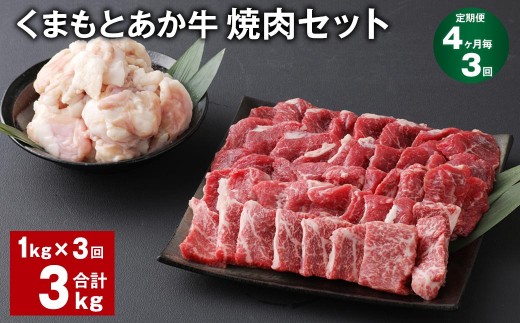< R8年熊本地震復興支援 >【4ヶ月毎3回定期便】 くまもとあか牛 焼肉セット 計約3kg(約1kg×3回) 焼肉 もも ホルモン