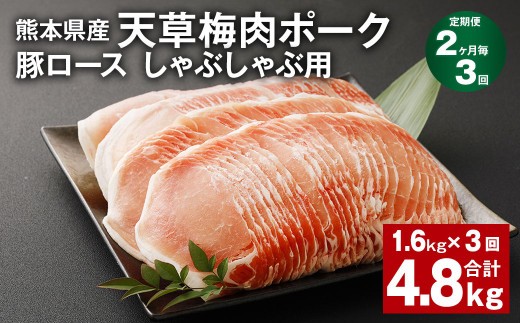 【2ヶ月毎3回定期便】完全無薬！梅肉エキス肥育 熊本県産 天草梅肉ポーク 豚ロース しゃぶしゃぶ用 計約4.8kg 1.6kg×3回 豚肉 お肉