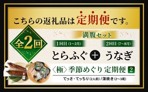 < R8年熊本地震復興支援 >【2回定期便】【極】季節めぐり定期便2 ふぐ フグ 河豚 とらふぐ トラフグ てっさ てっちり うなぎ ウナギ 鰻 熊本県 上天草市