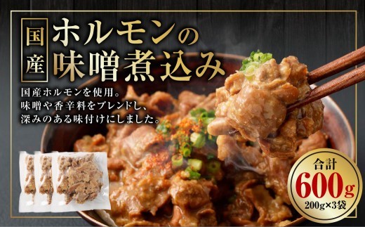 < R8年熊本地震復興支援 >国産 ホルモンの味噌煮込み 200g×3袋 計600g ホルモン モツ モツ煮 もつ煮 豚 豚肉 惣菜 おかず 冷凍 熊本県 上天草市