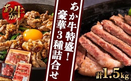 大満足 あか牛 3種詰合せ サーロインステーキ すき焼き肉 切り落とし 熊本県阿蘇産 赤身 牛肉 和牛 ブランド牛 食べ比べ セット 冷凍 1kg 贅沢 ごちそう お取り寄せ 贈り物 ギフト 贈答用
