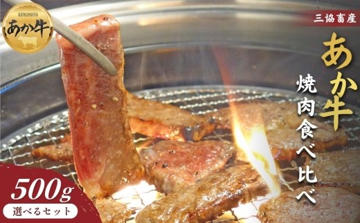 【三協畜産】【選べる内容量】熊本和牛あか牛焼肉食べ比べ 500g タレ無し タレ付き カルビ ロース 焼肉 BBQ 食べ比べ 精肉 あか牛 赤牛 牛肉 あか牛 あか牛丼 国産 簡単 お取り寄せ 冷凍