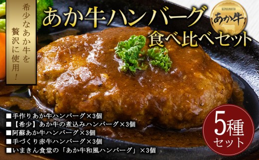豪華5種類のあか牛ハンバーグ食べ比べセット（15個） 熊本県阿蘇産 赤牛 あかうし 和牛 ブランド牛 冷凍 人気 5種 15個 まとめ買い レトルト 湯煎 温めるだけ 時短 調理済み 個包装