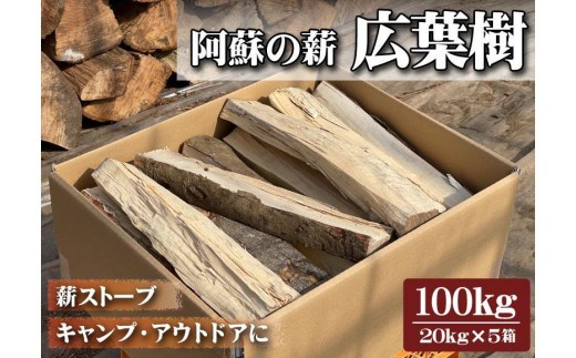 阿蘇の薪 広葉樹100kg(20kg×5箱)乾燥済み すぐに使える 焚き火 薪ストーブ キャンプ アウトドア 熊本産 広葉樹100% 大容量 備蓄用 まとめ買い 燃料 堅木