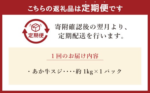 【6ヶ月定期便】あか牛スジ 約1kg 計約6kg 牛スジ 熊本 熊本県産 赤牛 あか牛 牛肉 ブランド 肉 牛 お肉 ヘルシー すじ 牛スジ 牛筋 定期便 熊本県 西原村 冷凍