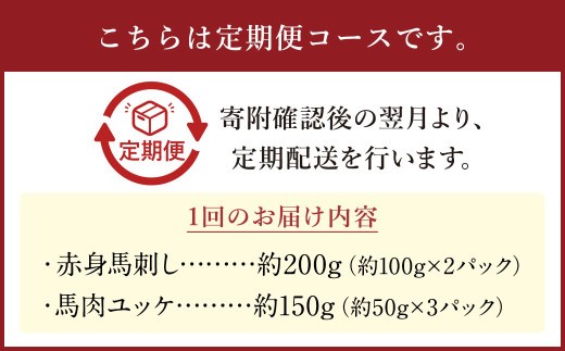 【12ヶ月定期便】赤身馬刺し・馬さくらユッケセット 約200g＋約150g 計約2,400g＋約1,800g 馬刺し 赤身 馬肉ユッケ ユッケ 馬肉 肉 お肉 ブロック おつまみ セット 定期便 九州