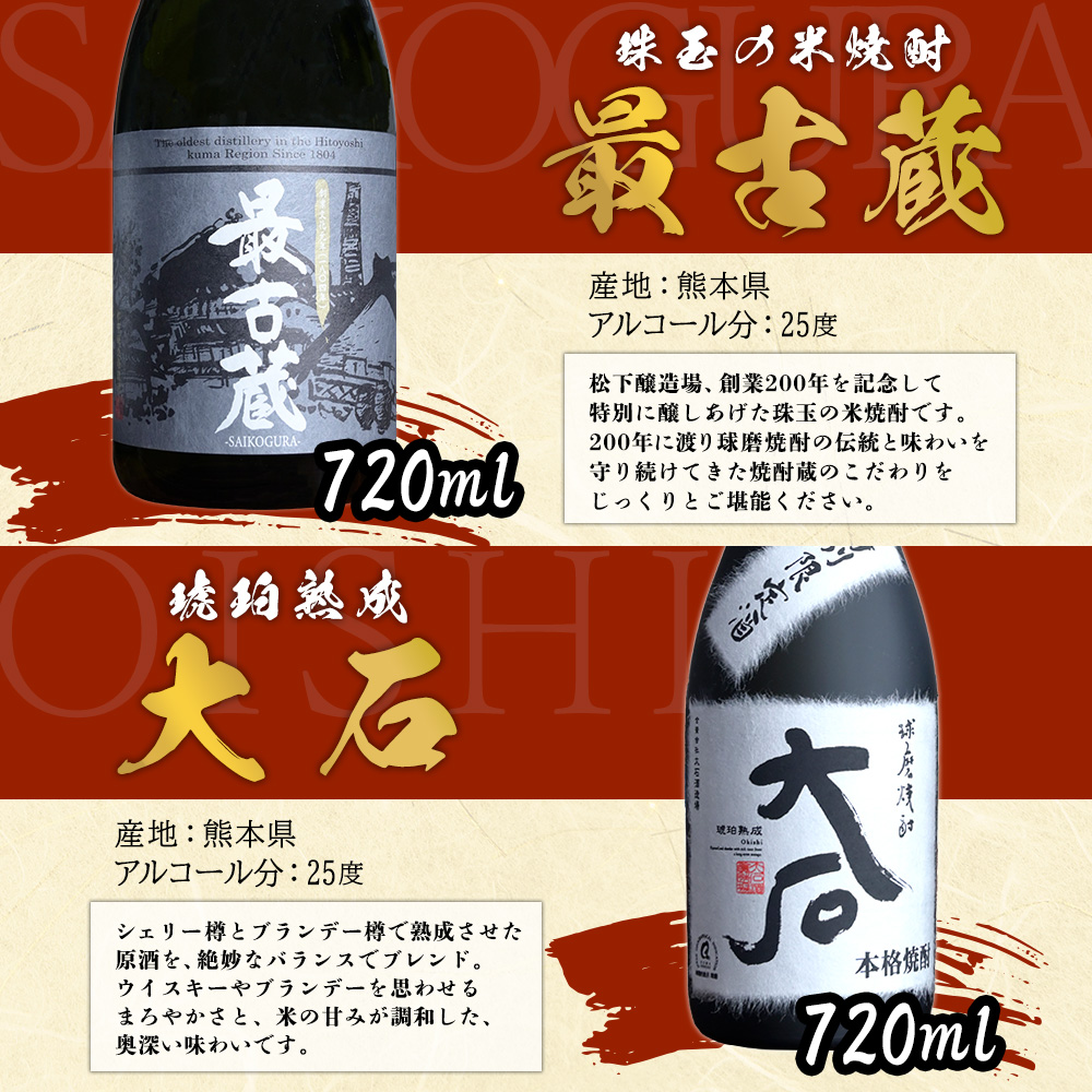 水上村2蔵元の 米焼酎 飲みくらべ 小瓶2本セット 【大石・最古蔵】 合計1440ml お酒 焼酎 正中 酒  熊本県 水上村