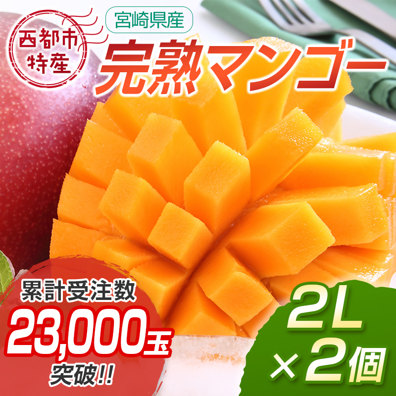 2027年発送 宮崎県西都市産完熟マンゴー2L×2個 西都市特産品 宮崎マンゴー 先行予約<18-5a>