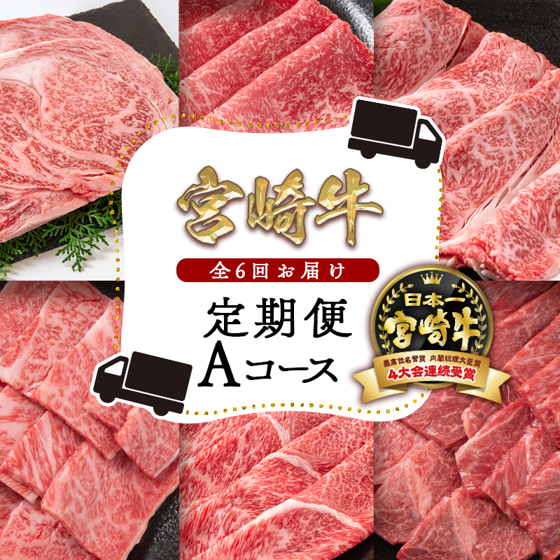 宮崎牛6ヶ月定期便 Aコース 焼肉 スライス ステーキ 内閣総理大臣賞4連覇 ブランド牛 ミヤチク 黒毛和牛 国産牛肉＜47-20b＞