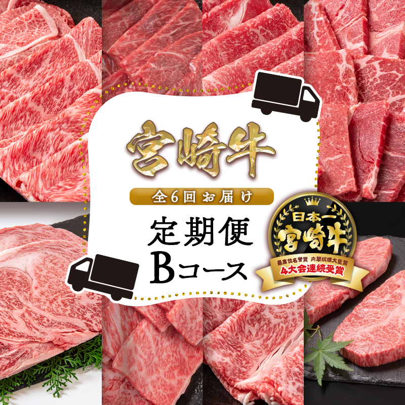 【6ヶ月定期便】宮崎牛Bコース 焼肉 スライス ステーキ 内閣総理大臣賞4連覇 ブランド牛 ミヤチク 黒毛和牛 国産牛肉＜47-21b＞