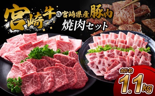 宮崎牛と宮崎県産豚の焼肉セット 計1.1kg（真空パック・小分け）