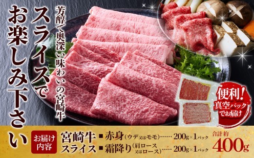 宮崎牛 スライス(赤身&霜降り) 400g 真空パック