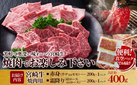 宮崎牛 焼肉セット(赤身&霜降り) 400g 真空パック