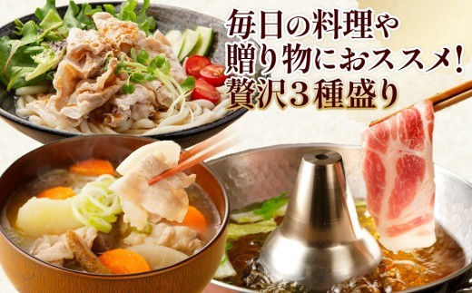 宮崎県産 豚肉 しゃぶしゃぶ 3種食べ比べセット 合計1.2kg (ロース・肩ロース・バラ 各400g) 真空小分けパック 冷凍 国産