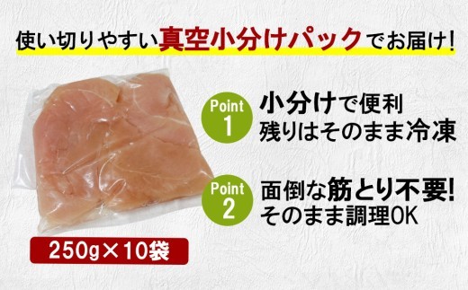 宮崎県産 若鶏筋なしささみ 2.5kgセット (250g×10袋) 鶏肉 ささみ 鶏ささみ 小分け 真空パック タンパク質 チキン冷凍 国産 宮崎県産 九州
