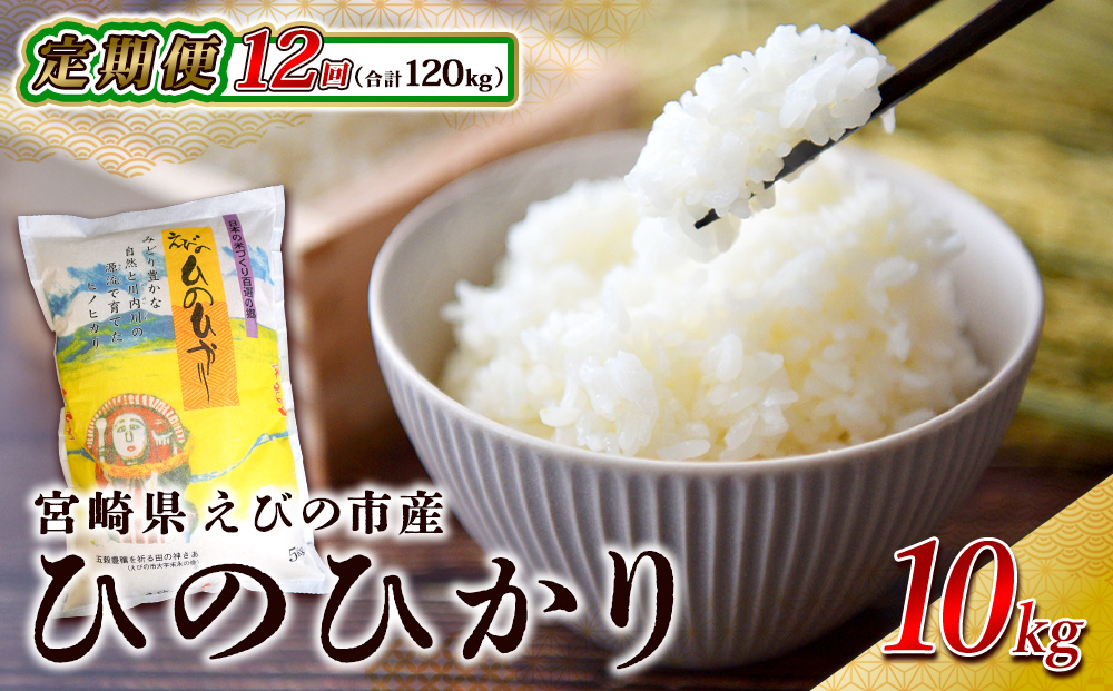 【令和7年産】米【年間定期便】ひのひかり 合計 120kg(10kg × 12回) 特A えびの産 ヒノヒカリ 特選米 ブランド米 お米 おこめ こめ コメ 白米 精米 ふるさと納税 宮崎県 えびの市