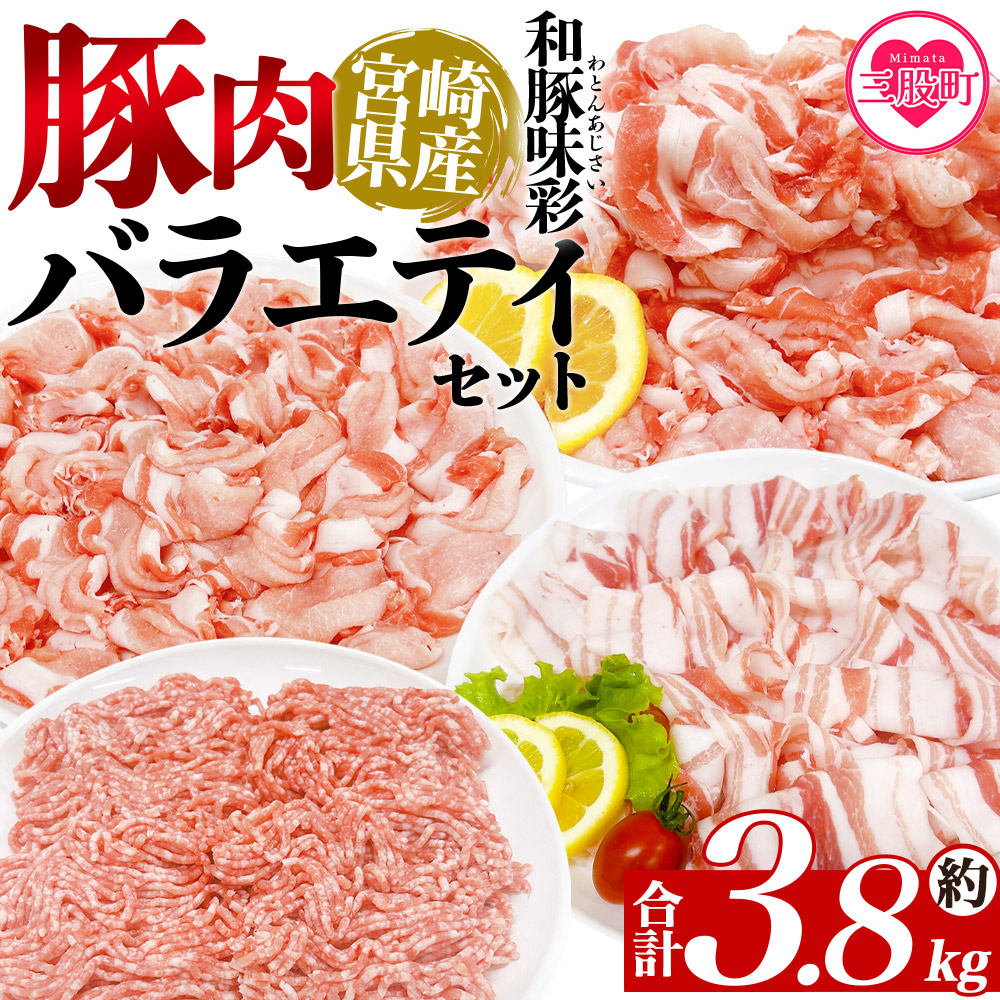 豚肉バラエティセット 約3.8kg 宮崎県産 バラエティー 国産 ぶたにく お肉 ブタ 精肉 切り落し こま 小間切れ 豚コマ バラ肉 使いやすい 小分けパック 冷凍食品 保存 切り身 【MI465-tr】