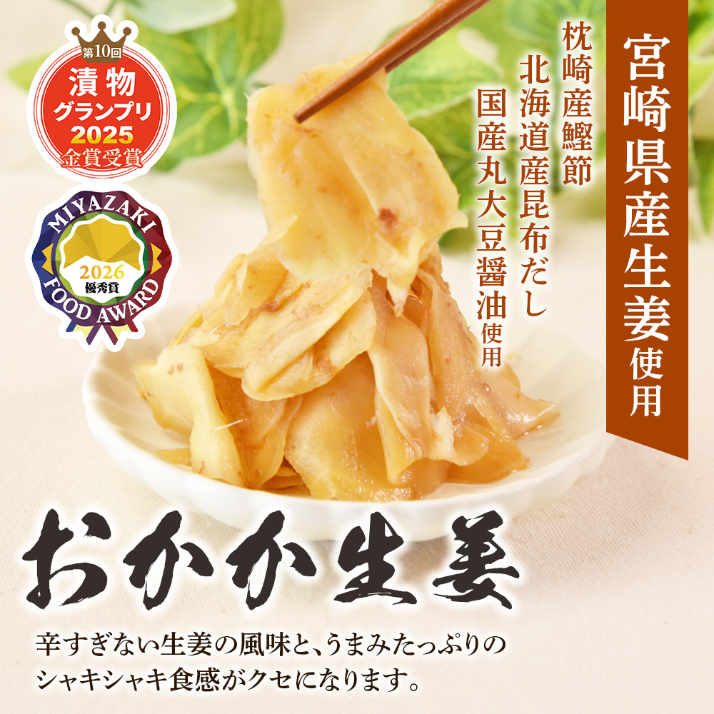 万能おかず生姜とおかか生姜セット各2袋 計4袋詰め合わせセット 食べ比べ 国産野菜 宮崎県産 つけもの ご飯 朝ごはんのお供 おつまみ 和食 付け合わせ 豆腐の薬味 漬物グランプリ金賞 【MI722-ko】