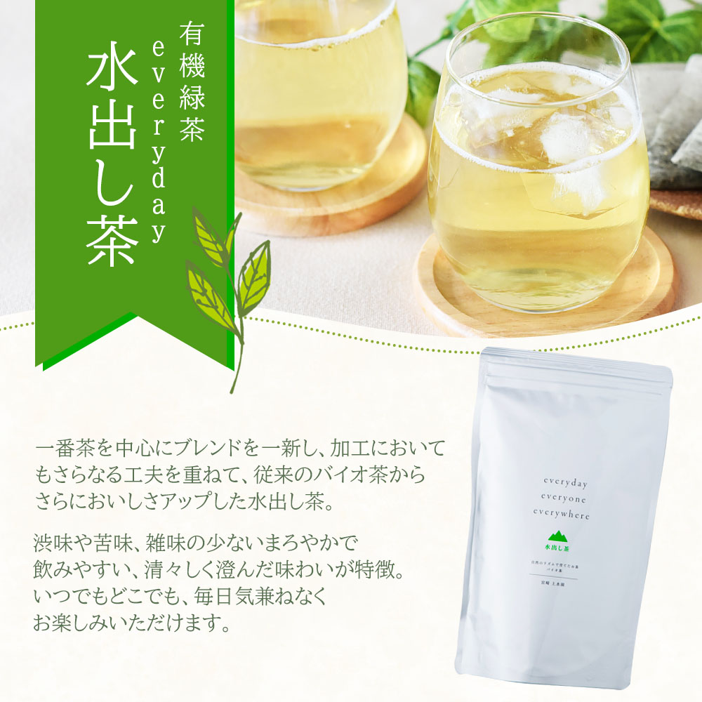 everyday 水出し茶 1袋（Lサイズ） 有機緑茶 お茶 茶葉 tea 緑茶 製茶 水出し アイス ティーバッグ マグボトル お手軽 小分け 飲料類 水分補給 国産 宮崎県産 九州産 スポーツ 【MI391-km】