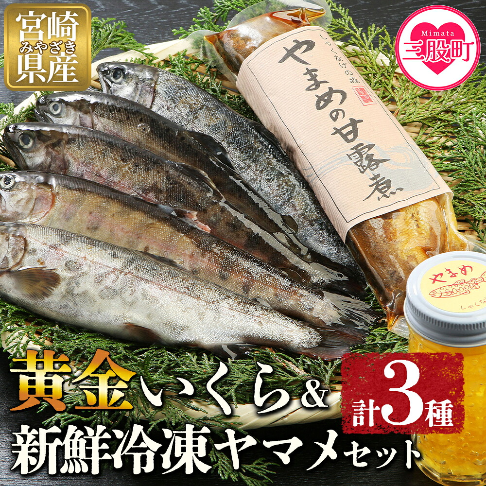 【先行予約】黄金イクラと新鮮冷凍ヤマメセット(3種)黄金イクラやヤマメを詰め合わせ！国産 九州産 宮崎 いくら 魚卵 やまめ 甘露煮 水産物 詰め合わせ 敬老の日 ギフト【A-0202-sk】