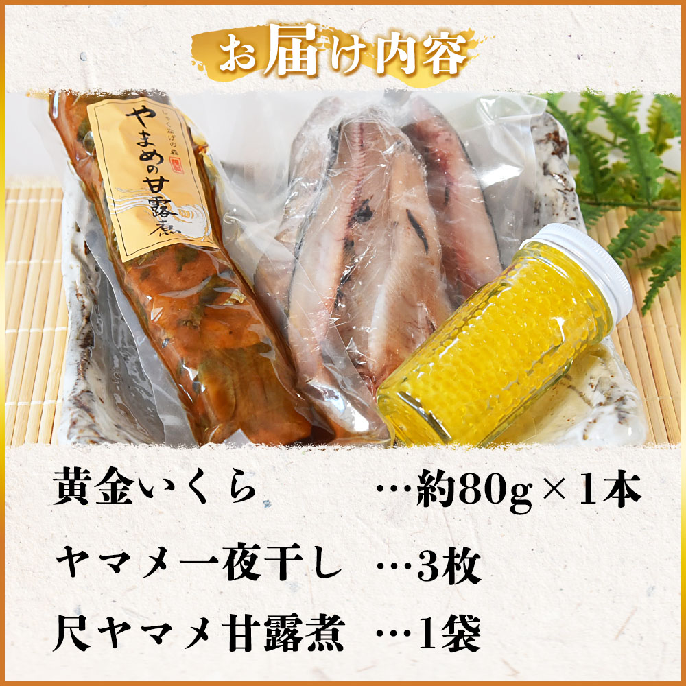 【先行予約】黄金イクラとヤマメ一夜干しセット(3種)黄金イクラやヤマメを詰め合わせ！国産 九州産 宮崎 いくら 魚卵 やまめ 一夜干し おかず 詰め合わせ 敬老の日 ギフト【A-0203-sk】