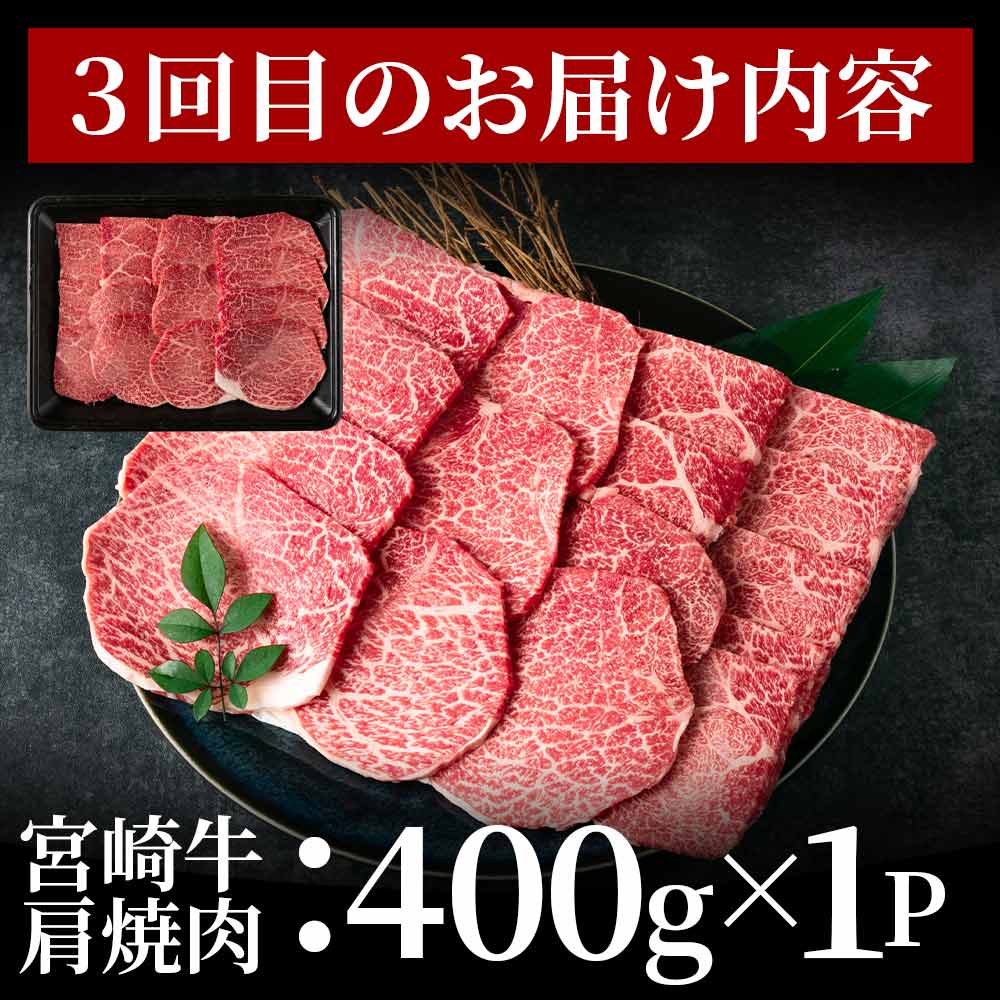 【定期便3か月】宮崎牛を味わうセット 総量1.6kg国産ブランド牛 牛肉 おすすめ 黒毛和牛 国産牛肉 和牛 人気 コスパ 定期便 量が多い A4 A5 柔らかい 肉質 霜降り【MI230-nh】