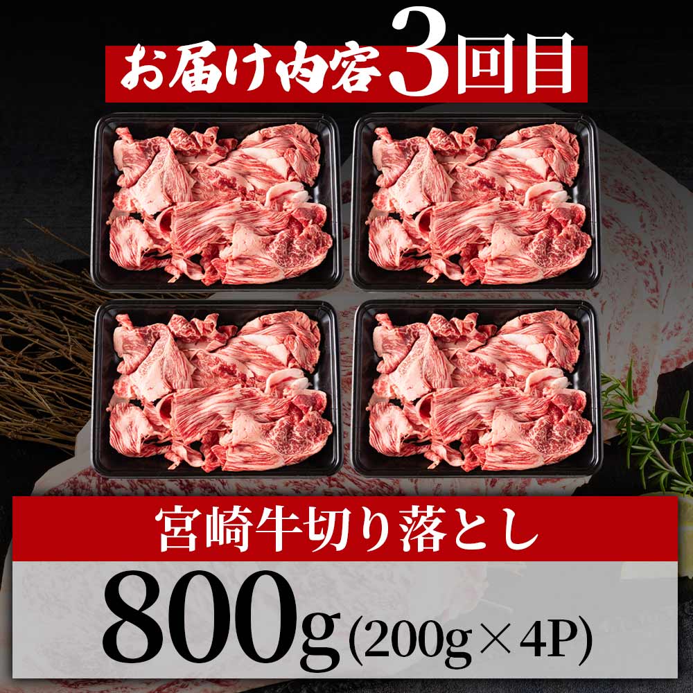 【定期便3回連続】宮崎牛(ステーキ、ローススライス、切り落とし)総量2.7kg 国産 ブランド牛 牛肉 おすすめ 黒毛和牛 国産牛肉 和牛 焼肉用 ステーキ 切り落とし すき焼き【MI247-hr】