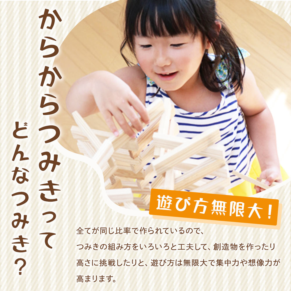 からからつみき3種類クリエイティブセット680P 木のおもちゃ 知育玩具 子供 おもちゃ 積み木 男の子 女の子 子ども プレゼント ギフト 贈物 4歳 5歳 安心 安全 国産 宮崎県産 杉 【B-1709-bo】