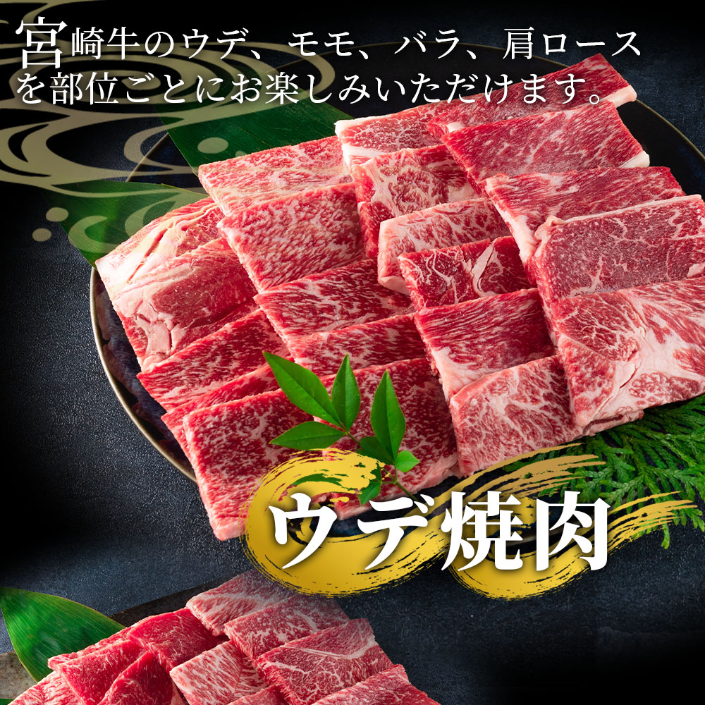 宮崎牛（ウデ、モモ、バラ、肩ロース）の焼肉と宮崎県産和牛小間切れ 総量1.9kg国産ブランド牛 牛肉 おすすめ 宮崎牛 人気 コスパ 量が多い 牛モモ モモ 牛バラ 【MI128-my】
