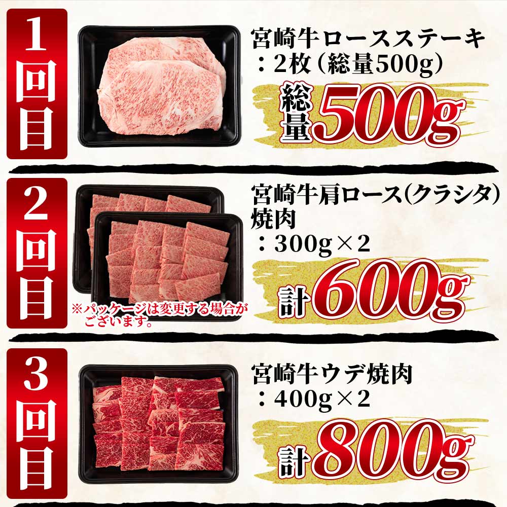 【数量限定】【定期便6ヶ月】総重量3.8kgの宮崎牛ステーキ焼肉味わい尽くし国産ブランド牛 牛肉 おすすめ 黒毛和牛 国産牛肉 和牛 人気 コスパ 定期便 焼肉用 ステーキ【MI148-my】