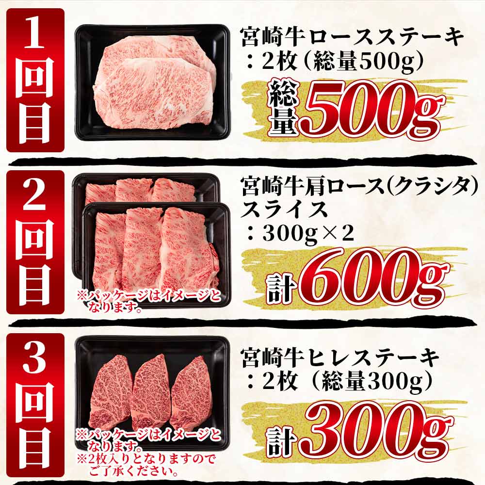 【定期便6ヶ月】総重量2.85kgの宮崎牛味わい尽くし(ヒレステーキ込)国産ブランド牛 牛肉 おすすめ 黒毛和牛 国産牛肉 和牛 人気 コスパ 定期便 量が多い 焼肉用 ステーキ【MI158-my】