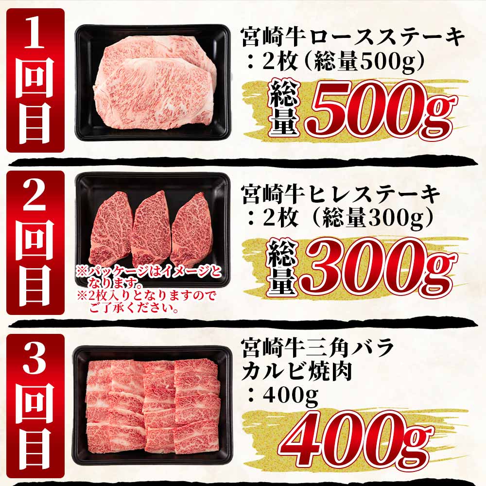 【6ヶ月定期便】総重量2.45kg宮崎牛ステーキ・希少部位焼肉（ヒレステーキ込）総重量2.45kg国産ブランド牛 牛肉 おすすめ 黒毛和牛 国産牛肉 和牛 人気 コスパ 定期便 【MI240-my】