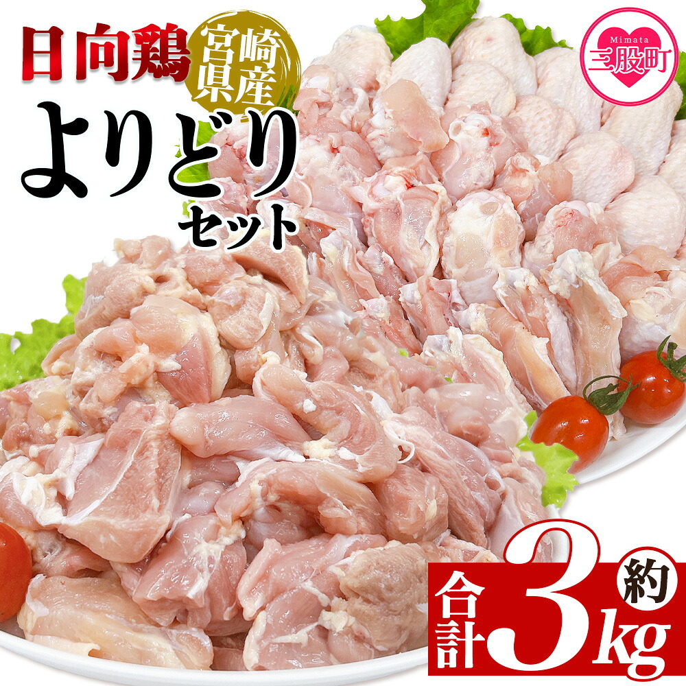 宮崎県産日向鶏 よりどりセット 約3kg 国産 鶏 肉 精肉 とりにく もも モモ肉 手羽 手羽先 手羽中 手羽元 チキン チキンスペアリブ 焼き鳥 焼き肉 BBQ 使いやすい 小分けパック 【MI452-tr】
