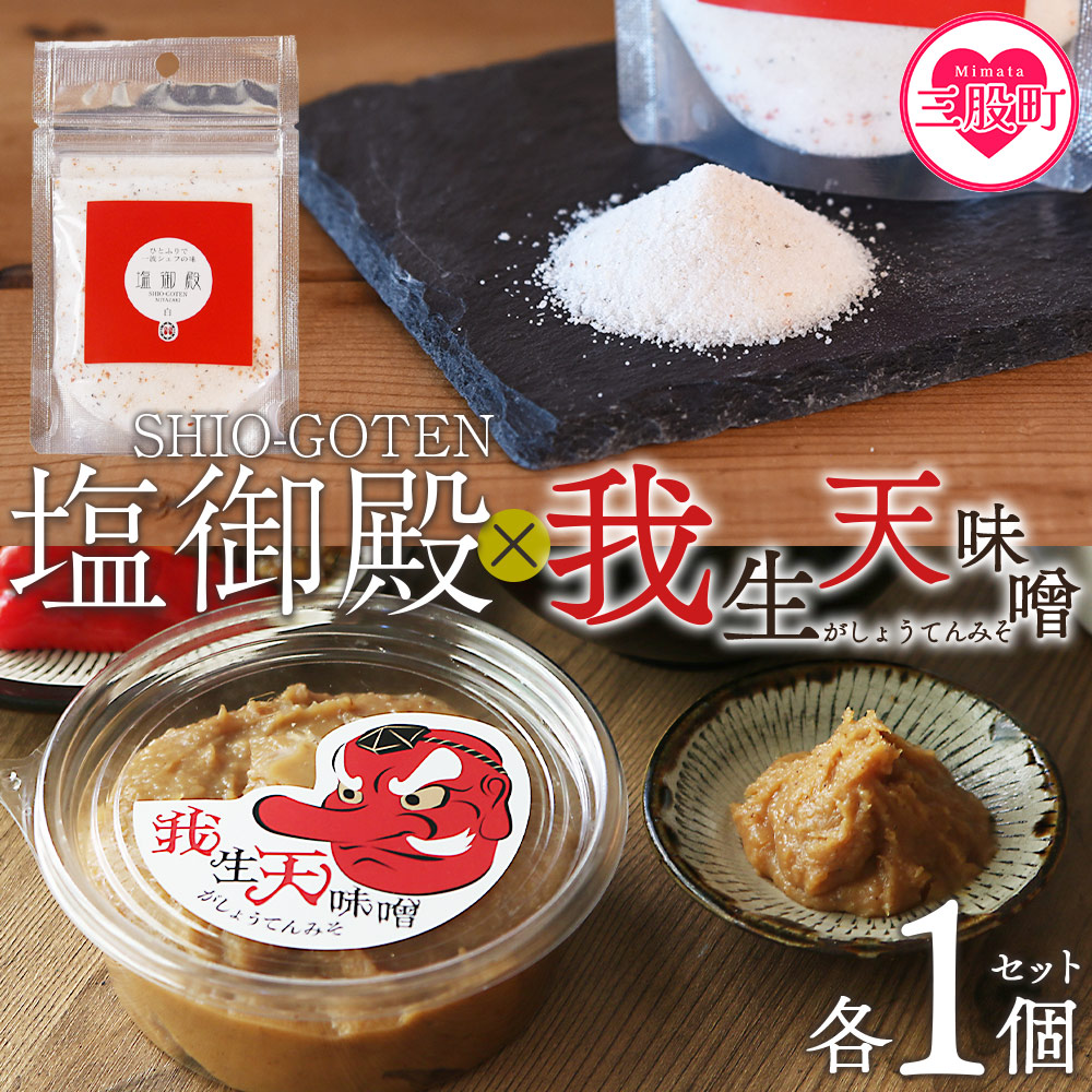 我生天味噌と塩御殿(白)のセット 味付き塩 うまみ 旨味塩 万能調味料 みそ ミソ 味噌 鍋料理 下味 味付け 料理用 もつ キムチ 寄せ鍋 どぶろく ドブロク お味噌汁 発酵食品 まろやか 【MI707-gs】