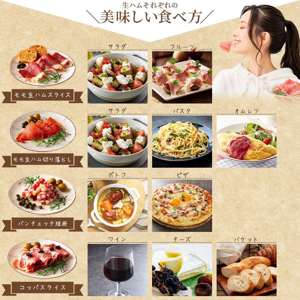 【訳あり】国産豚生ハムバラエティー4種セット(計900g)国産 豚肉 豚モモ 豚バラ 肩肉 生ハム スライス 切り落とし パンチェッタ 短冊 コッパスライス サラダ パーティー BBQ 【MI294-pl】