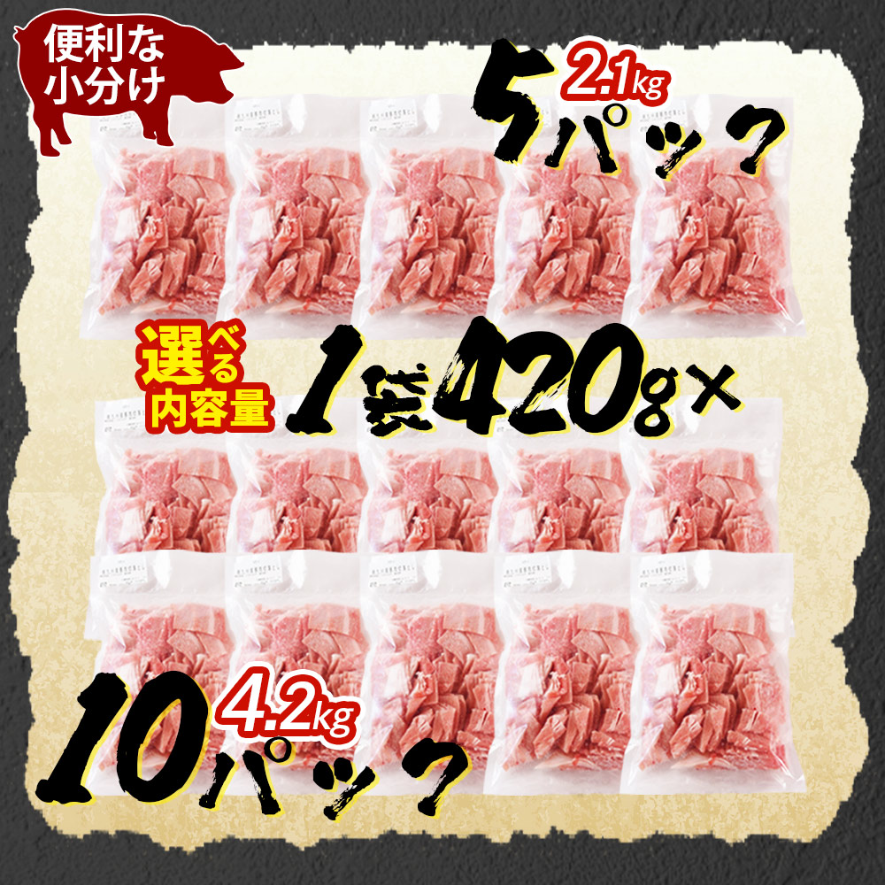 豚肉切り落とし 合計2.1kg(420g×5)/4.2kg(420g×10) 豚肉 国産豚 九州産豚 豚小間 国産 九州産 南九州産 精肉 脂身 赤身 料理 普段使い 小分け 便利 小間切れ 豚こま 薄切り 【 MI476-nk-x1】