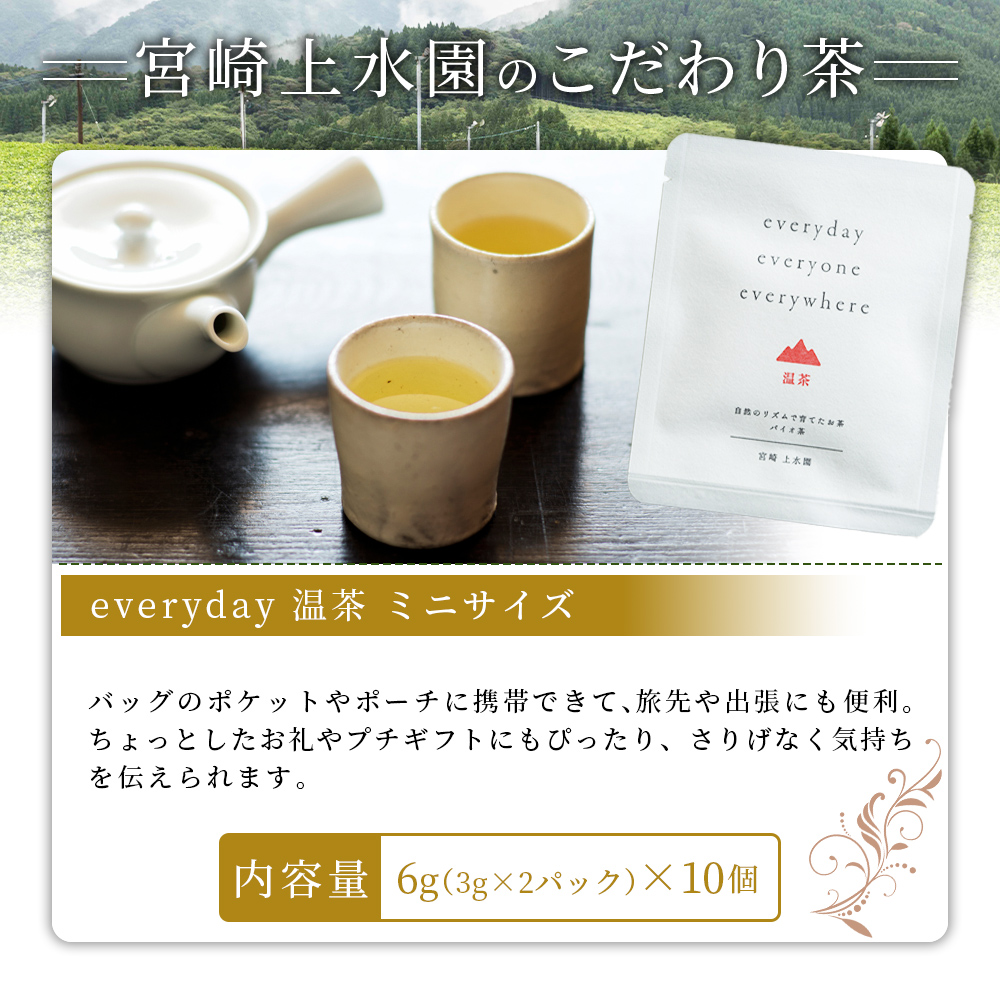 everyday 温茶 ミニサイズ 10個セット 国産 バイオ茶 お茶 飲料 緑茶 飲み物 ティーバッグ パック 甘味 携帯 プチギフト 贈り物 プレゼント 持ち運びに便利【MI787-km】