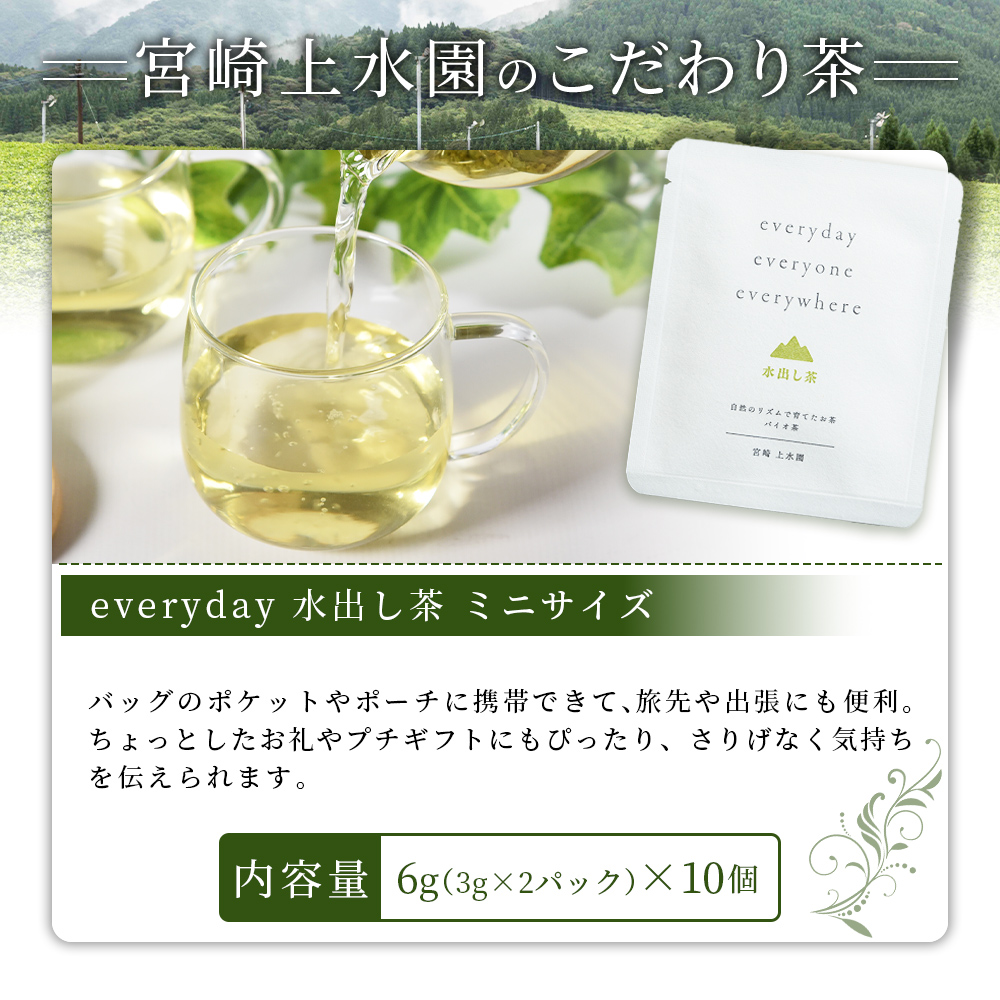 everyday 水出し茶 ミニサイズ 10個セット 国産 バイオ茶 お茶 飲料 緑茶 飲み物 ティーバッグ パック 水分チャージ 水分補給 携帯 プチギフト 贈り物 プレゼント 持ち運びに便利【MI785-km】