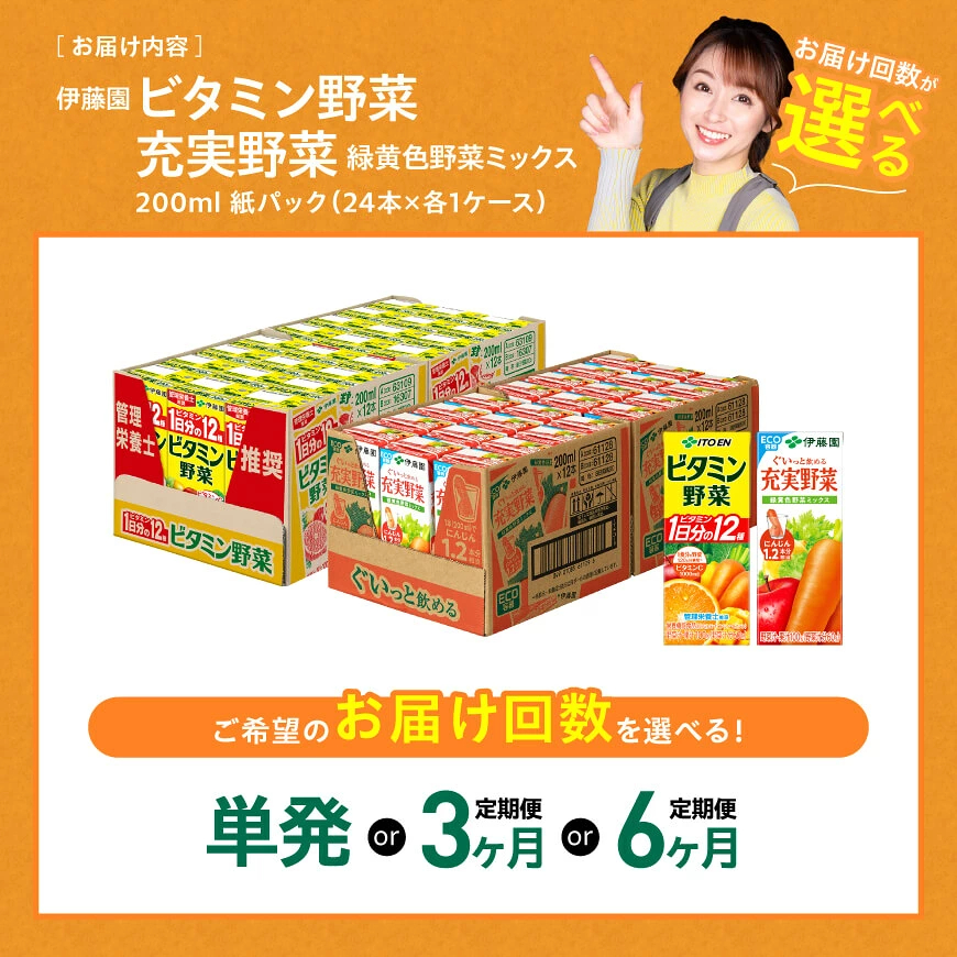 ※回数が選べる※ 伊藤園 ビタミン野菜(紙)24本+緑黄色野菜(紙)24本 計48本 - 伊藤園 飲料類 野菜 緑黄色野菜 ビタミン野菜 ジュース セット 詰め合わせ 飲みもの