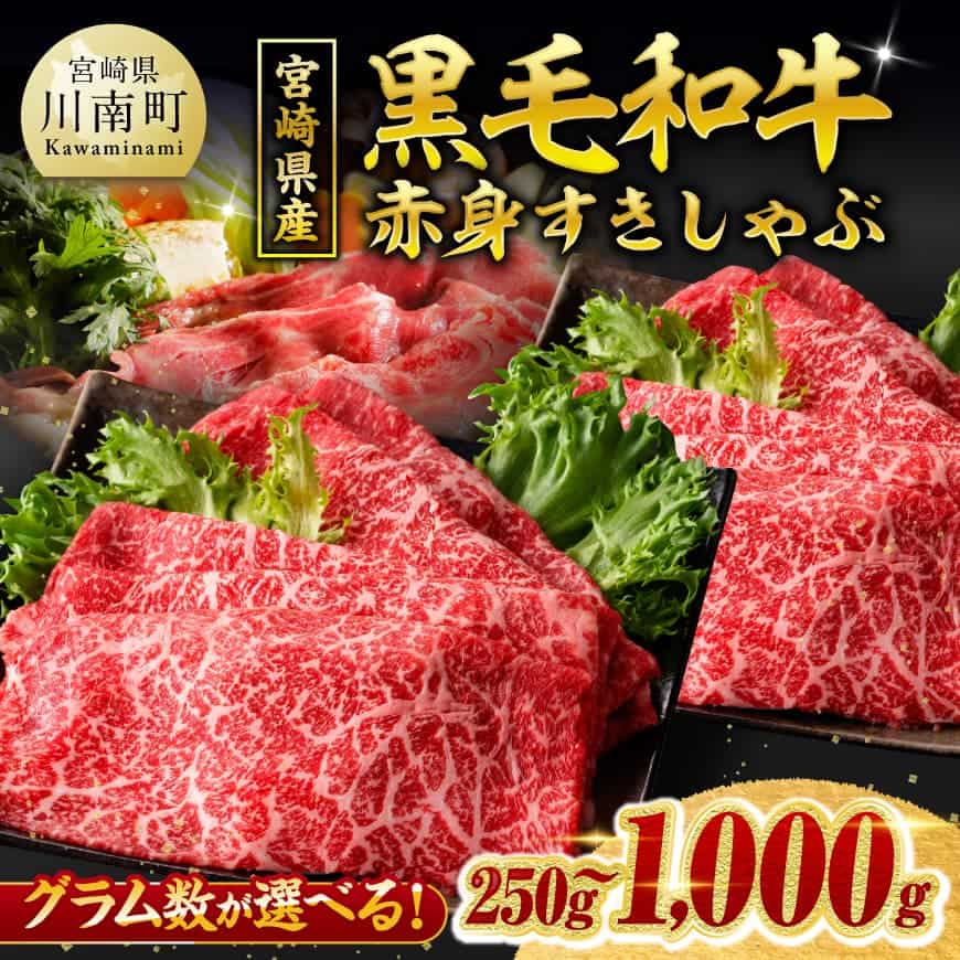 【グラム数が選べる】 宮崎県産 黒毛和牛 赤身 すきしゃぶ 250g～1kg 数量限定 国産 肉 牛肉 すき焼き しゃぶしゃぶ 焼きしゃぶ ミヤチク 赤身 モモ もも ウデ うで 送料無料 宮崎県 川南町