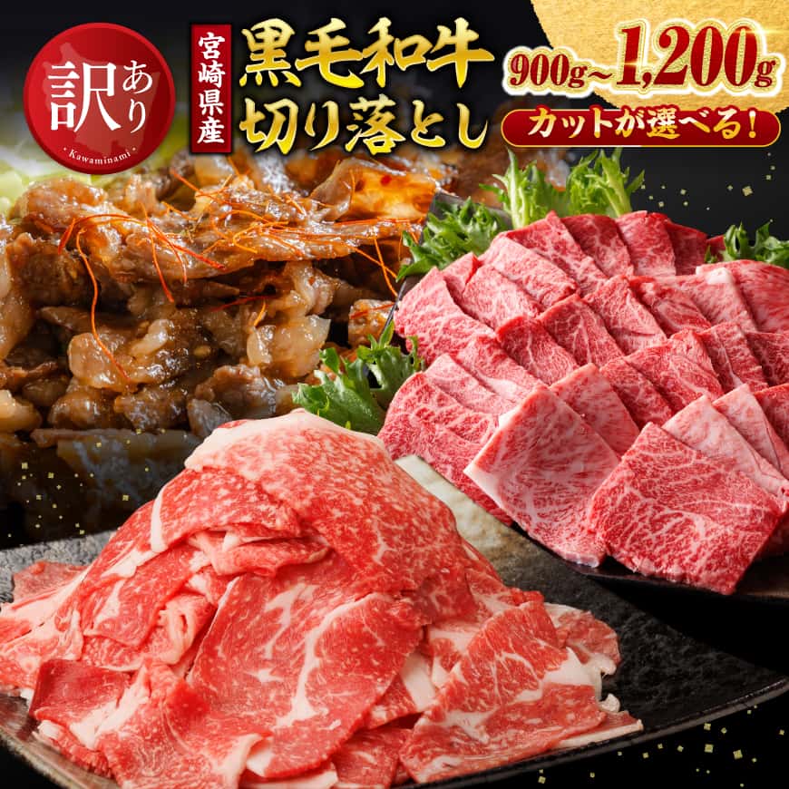 ※カットが選べる※【訳あり】宮崎県産黒毛和牛切り落とし900～1200g 肉 黒毛和牛 牛肉 牛 国産 九州産 切り落とし 宮崎県 川南町 ミヤチク 送料無料